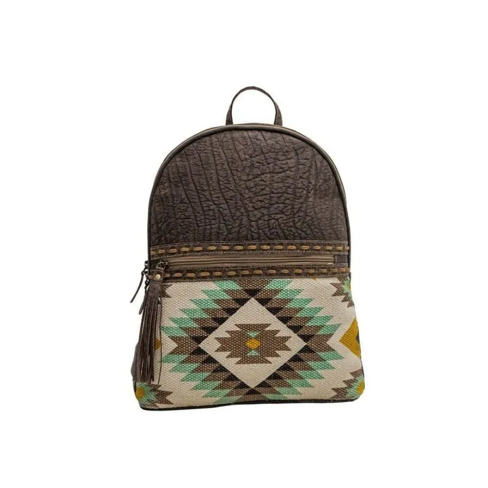 Myra Bag Handmade Absol Backpack Upcycled Canvas & Cowhide Leather